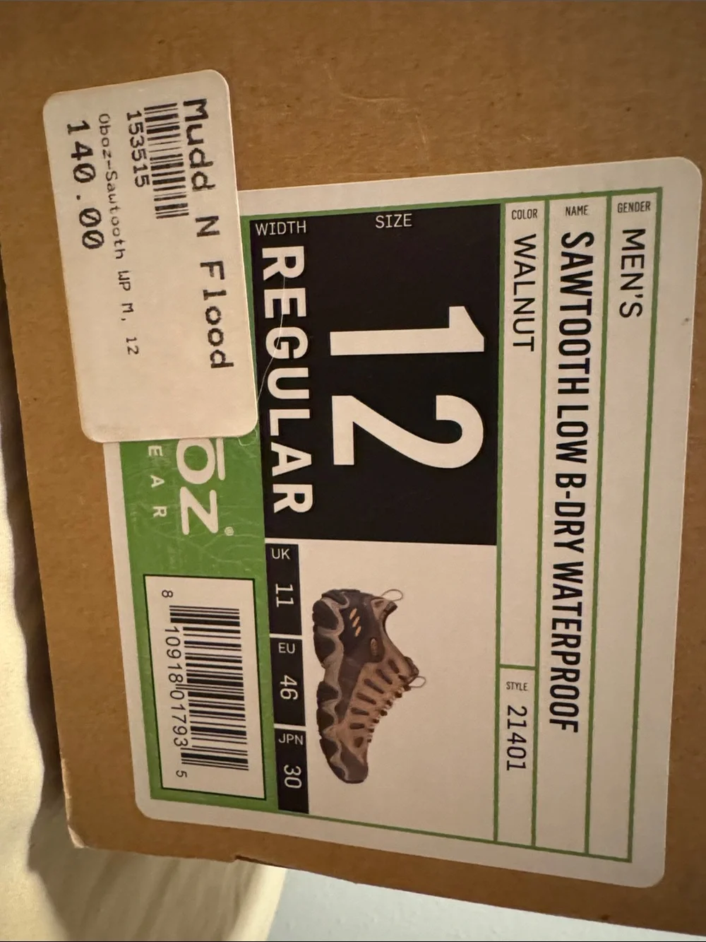 Oboz Hiking Boots B-Dry Sawtooth II Low Men’s Size 12 Regular Shoes Walnut